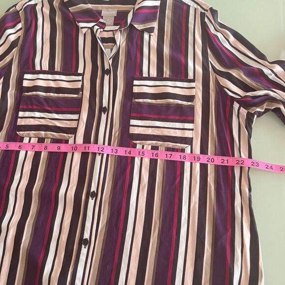 Chico’s Blouse Women Top Sz 2 long sleeve pockets Large button down Burgundy - Picture 8 of 12